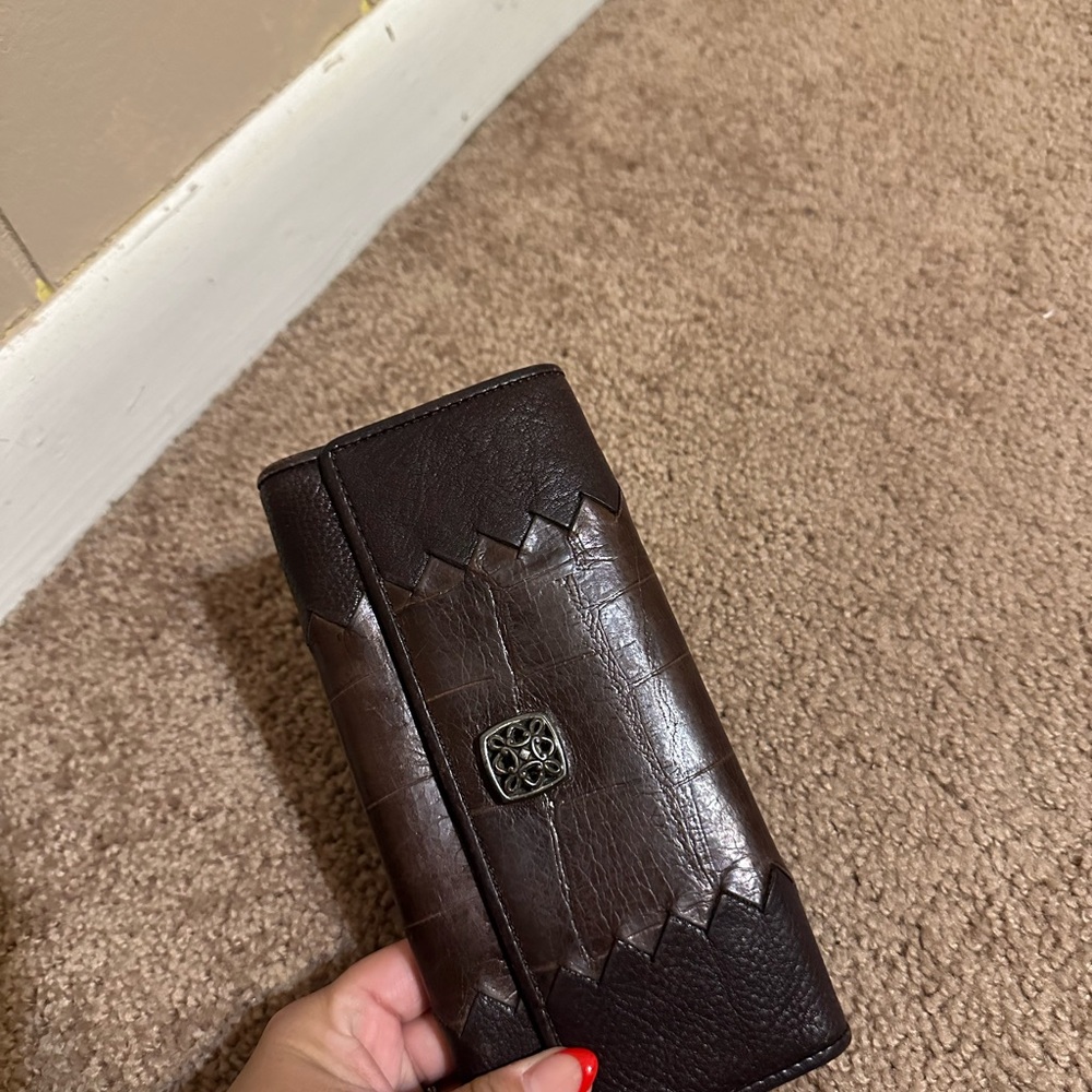 Brighton Dark Brown Leather Wallet with Silver Accent